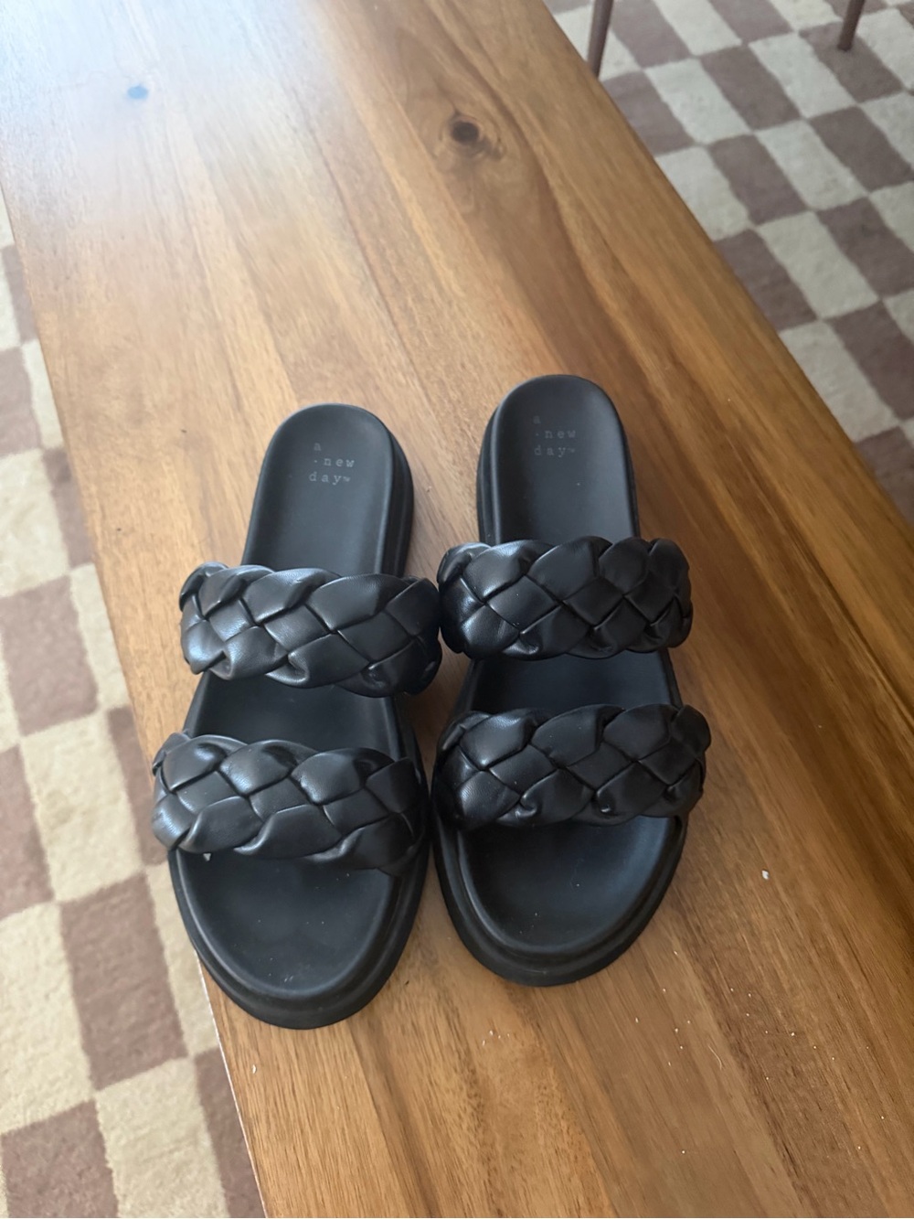 a new day Black Braided Double-Strap Slide Sandals - Women